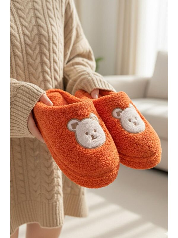 Ft 103 Panda Nakışlı Kadın Ev Terliği Pelüş Terlik Çeyiz ve Bohça Terliği Ses Yapmaz Kalın Taban - Görsel 2