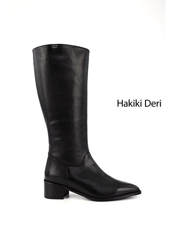 Gonderi(r) Kahverengi Gonderi(r) Sivri Burun Kadın Kalın Topuklu Hakiki Deri Çizme