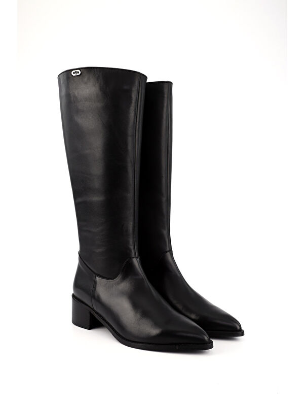 Gonderi(r) Kahverengi Gonderi(r) Sivri Burun Kadın Kalın Topuklu Hakiki Deri Çizme