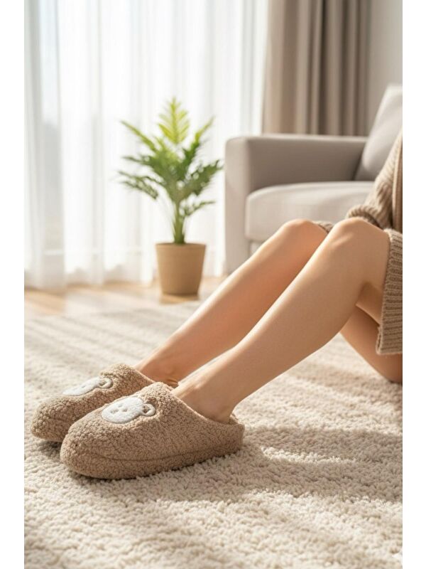 Ft 103 Panda Nakışlı Kadın Ev Terliği Pelüş Terlik Çeyiz ve Bohça Terliği Ses Yapmaz Kalın Taban - Görsel 3