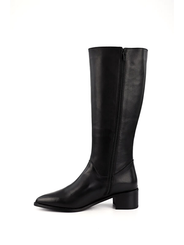 Gonderi(r) Kahverengi Gonderi(r) Sivri Burun Kadın Kalın Topuklu Hakiki Deri Çizme