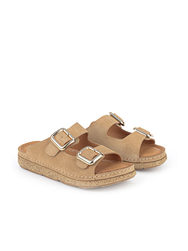 Ziya Ayakkabi Bej Ziya Ayakkabi Hakiki Kadın Deri Terlik 1611008ZM200