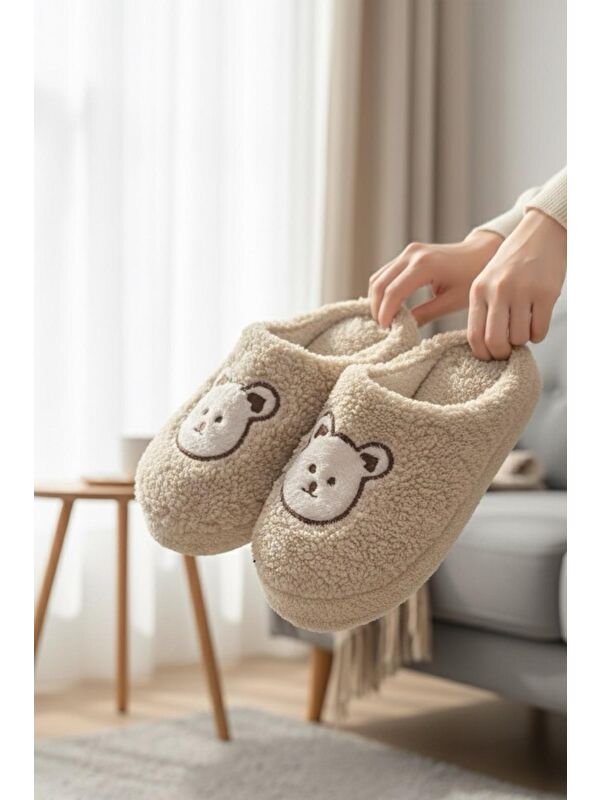 Ft 103 Panda Nakışlı Kadın Ev Terliği Pelüş Terlik Çeyiz ve Bohça Terliği Ses Yapmaz Kalın Taban - Görsel 2