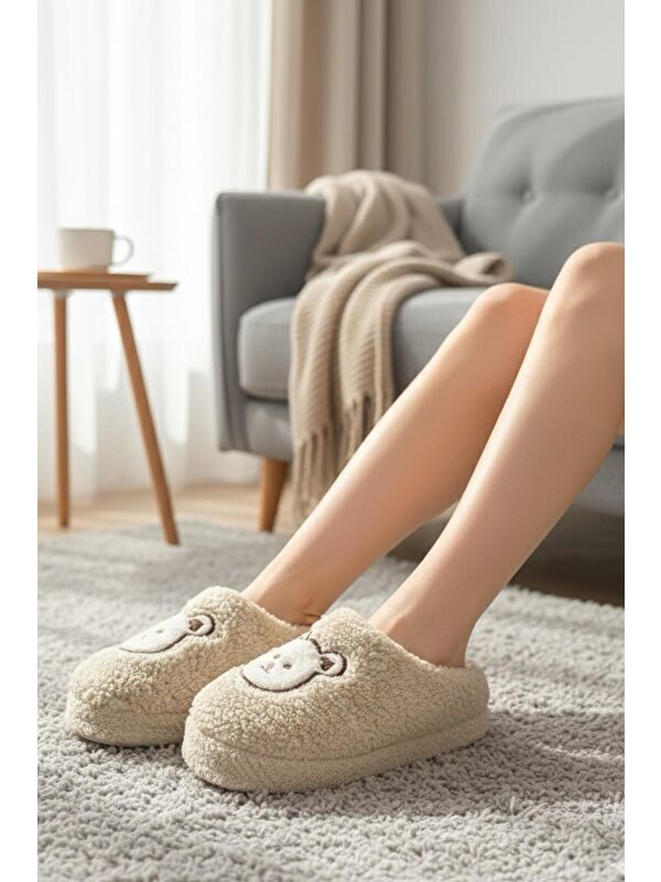 Ft 103 Panda Nakışlı Kadın Ev Terliği Pelüş Terlik Çeyiz ve Bohça Terliği Ses Yapmaz Kalın Taban - Görsel 3