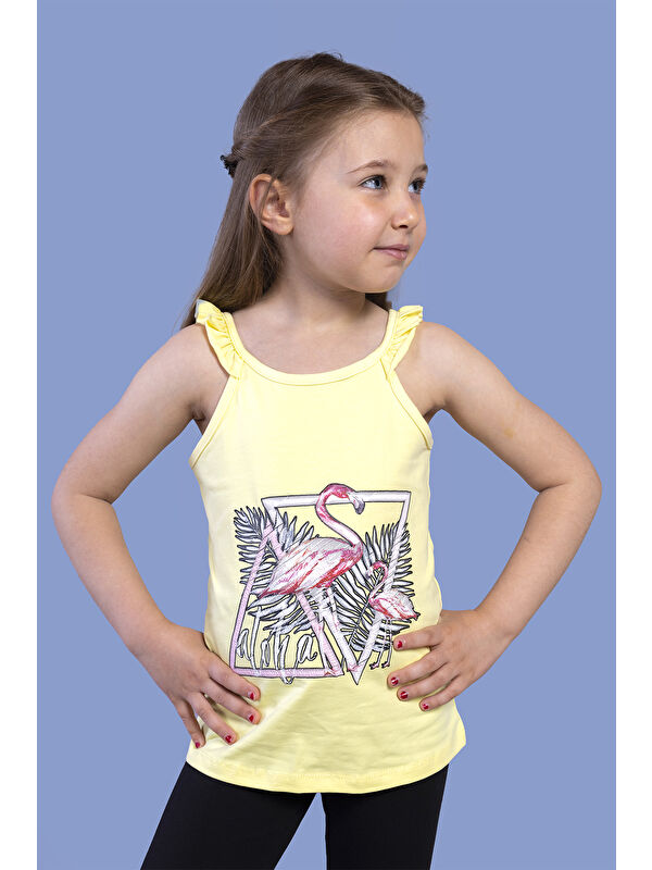 Toontoykids Kız Çocuk Fırfır Detaylı Flamingo Kabartma Baskılı Atlet