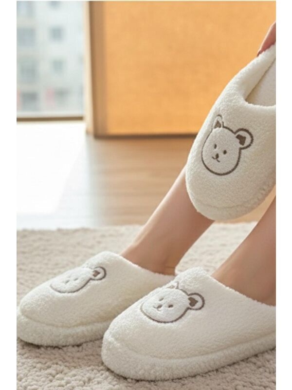 Ft 103 Panda Nakışlı Kadın Ev Terliği Pelüş Terlik Çeyiz ve Bohça Terliği Ses Yapmaz Kalın Taban - Görsel 3