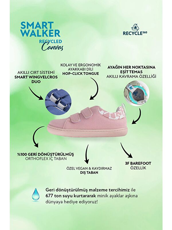 Smart Walker Recycled Canvas Eco Pembe Barefoot Çocuk Ayakkabı - Görsel 4