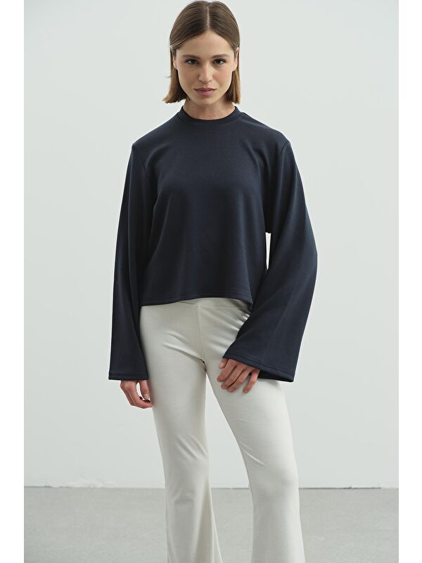 C&City Oversize Basic Kısa Sweatshirt 981 Füme