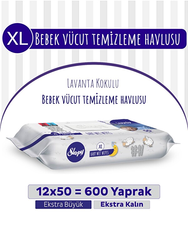 Sleepy XL Lavanta Kokulu Bebek Vücut Temizleme Havlusu 12x50(600 Yaprak)
