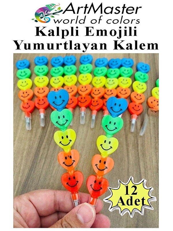artmaster Kalpli Emoji Yumurtlayan Kurşun Kalem 12 Adet Eğlenceli Hediyelik Kurşun Kalem Gülen Yüzlü Kurşun Ka