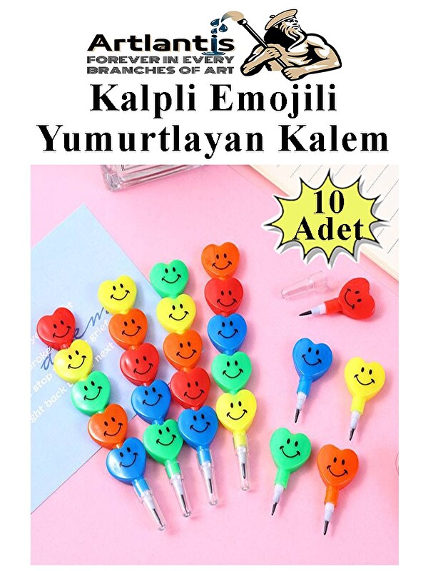 Artlantis Kalpli Emoji Yumurtlayan Kurşun Kalem 10 Adet Eğlenceli Hediyelik Kurşun Kalem Gülen Yüzlü Kurşun Ka