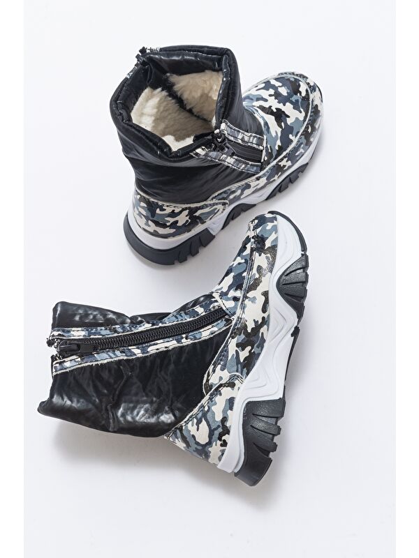 Erkek Çocuk Siyah Hakiki Deri Suya Dayanıklı Kürklü Günlük Bot - Görsel 5