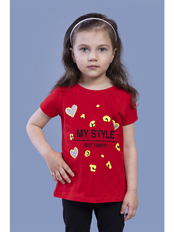 Toontoykids Kız Çocuk Kalp Baskılı Tişört