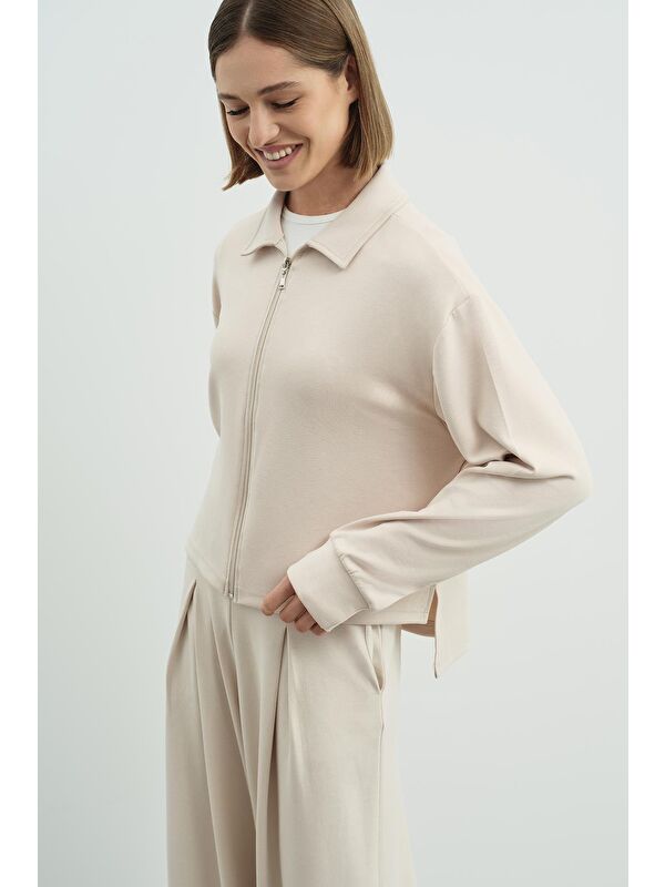 C&City Pure Touch Fermuarlı Sweat Bej
