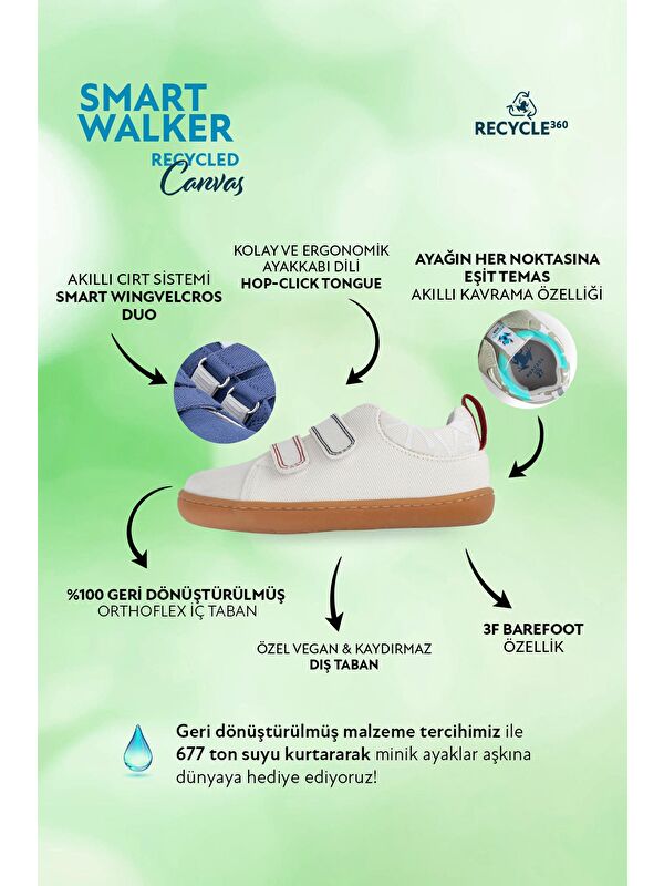 Smart Walker Recycled Canvas Eco Beyaz Barefoot Çocuk Ayakkabı - Görsel 4