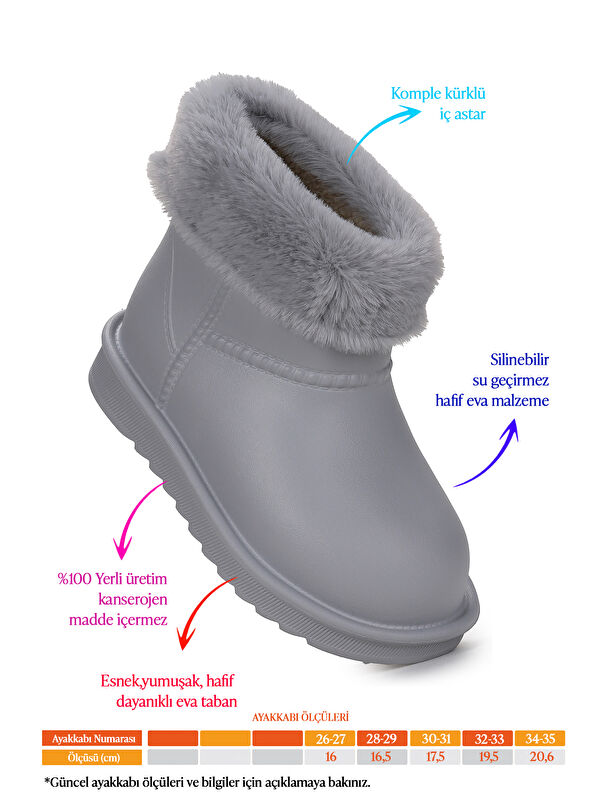 Geta Su Geçirmez İçi Kürklü Kız Çocuk Eva Yağmur Kar Çizme - Görsel 3