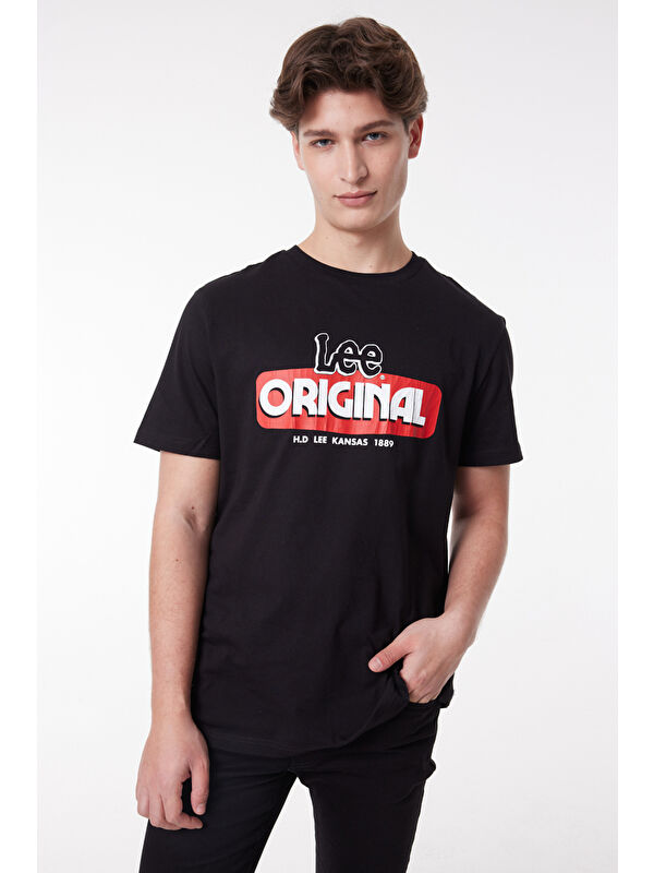 Lee Regular Fit %100 Pamuk Bisiklet Yaka Siyah Tişört