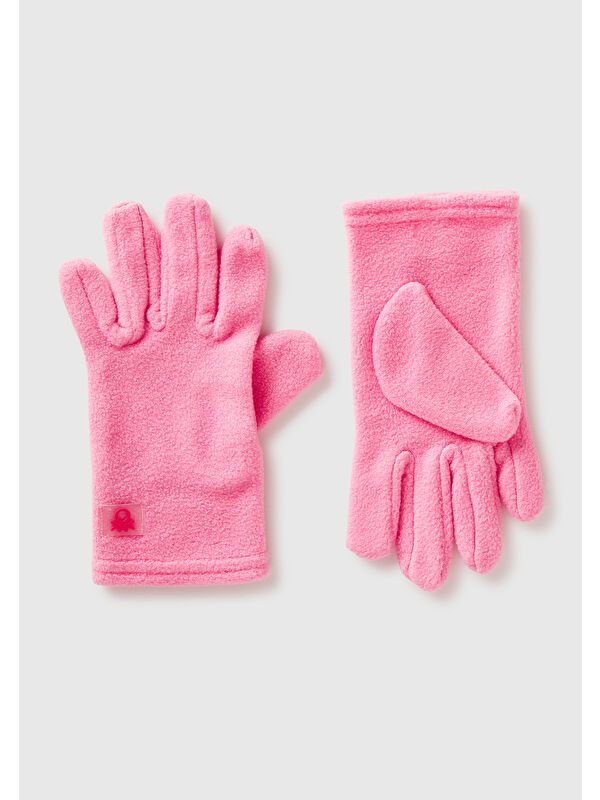 United Colors Of Benetton Kız Çocuk Pembe Logo Detaylı  Eldiven