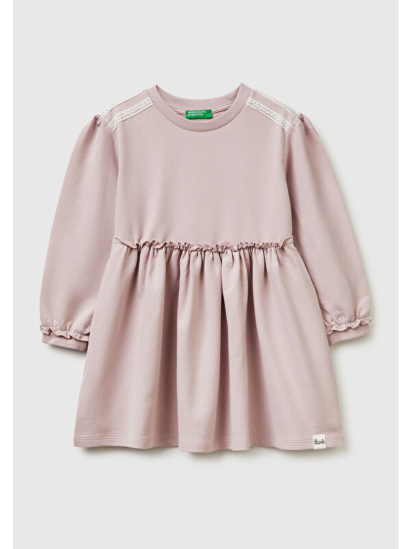 United Colors Of Benetton Kız Çocuk Gül Kurusu Kurdele Detaylı Bisiklet Yaka Sweatshirt Elbise