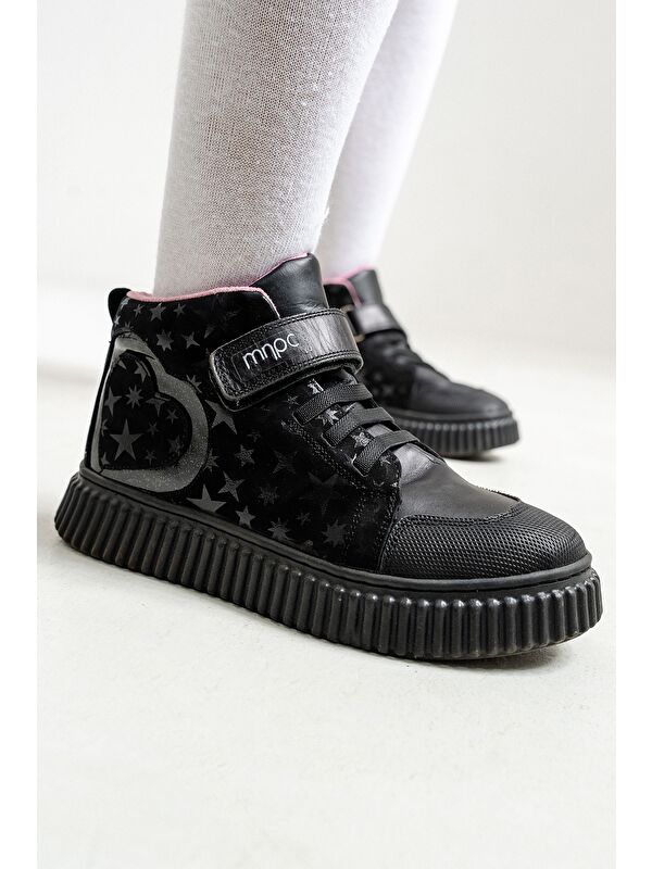 Kız Çocuk Siyah Hakiki Deri Suya Dayanıklı Anatomik Günlük Bot - Görsel 3