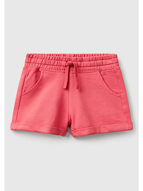 United Colors Of Benetton Kız Çocuk Fuşya Logolu Sweat Şort