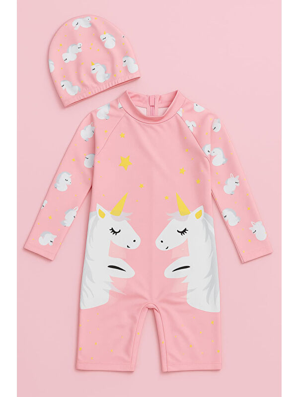 My Kids Wear Kız Cocuk Uzun Kollu ve Fermuarlı Mayo Takımı 3 -10 Yas 11907