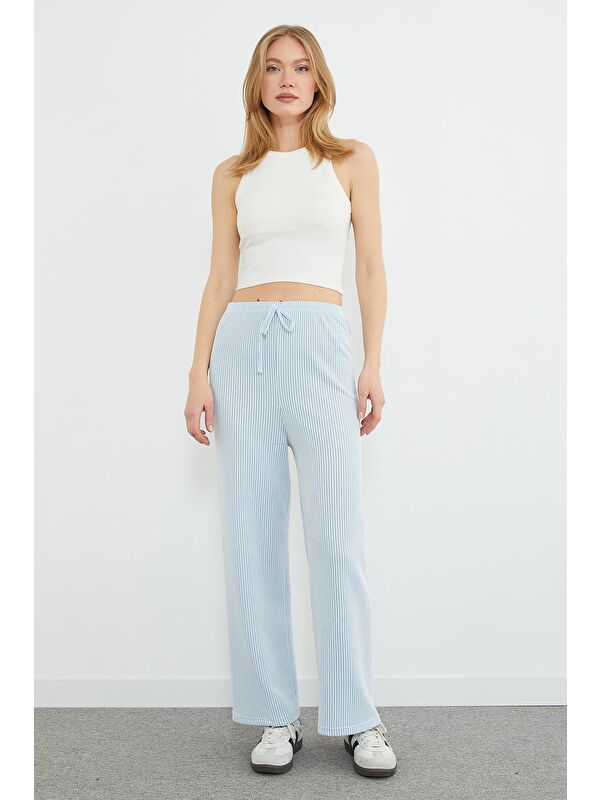 Fullamoda Çizgili Beli Lastikli Wide Leg Pantolon