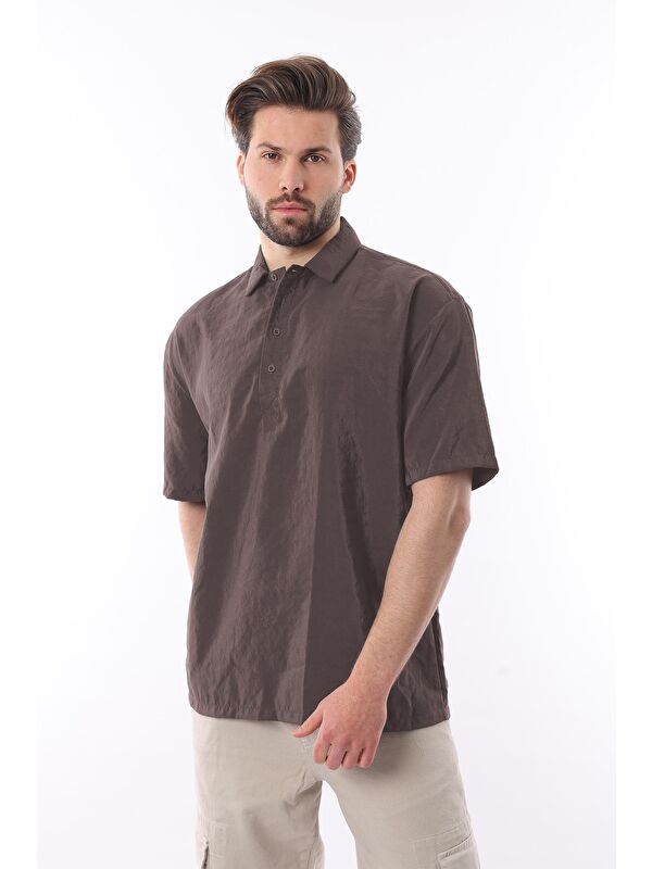 Madmext Füme Oversize Rahat Kesim Kısa Kollu Gömlek 6744
