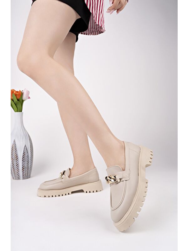 DAİLY Kadın Loafer Kalın Taban Tokalı Günlük Casual Makosen Ayakkabı - Görsel 4