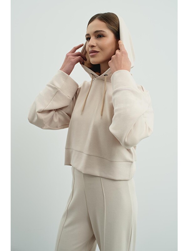 C&City Pure Touch Kapüşonlu Sweat Bej