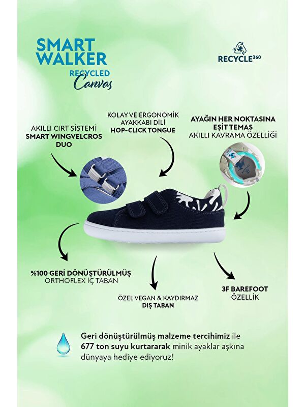 Smart Walker Recycled Canvas Eco Lacivert Barefoot Çocuk Ayakkabı - Görsel 4