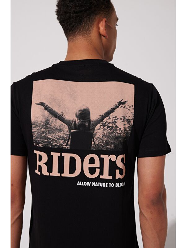 Riders by Lee Loose Fit %100 Pamuk Bisiklet Yaka Siyah Tişört