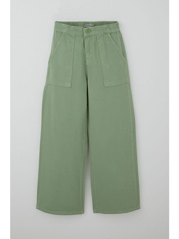 Breeze Kız Çocuk Gabardin Pantolon Geniş Paça Beli Lastikli Mint Yeşili (10-14 Yaş)