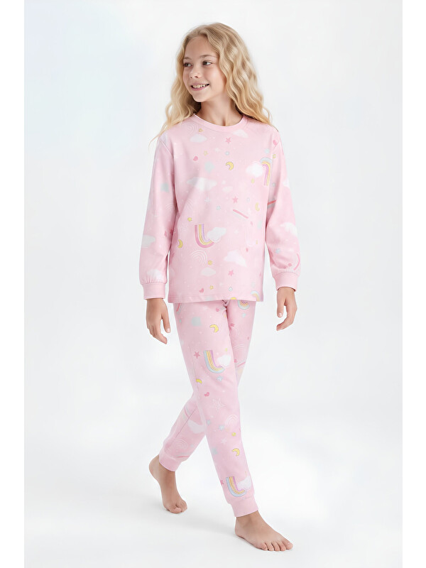 Modanino %100 Pamuk ve Baskılı Kız Çocuk Pijama Takımı 8-13 Yaş 12739IS