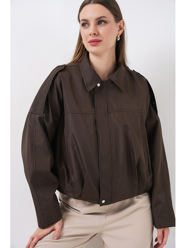 Bigdart Kadın Oversize Kısa Ceket 0732 - Kahverengi