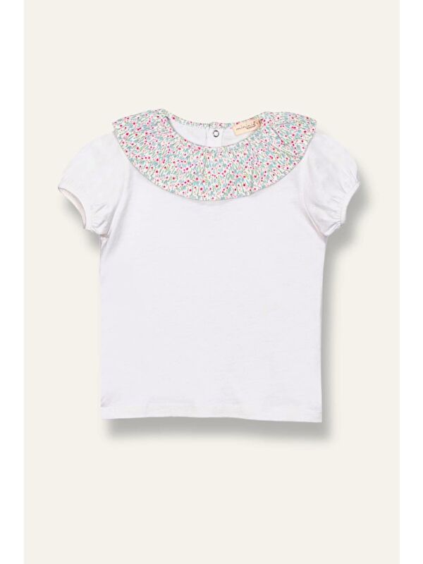 MİNİNİO Kız Bebek Yakası Fırfırlı T-Shirt - Ekru