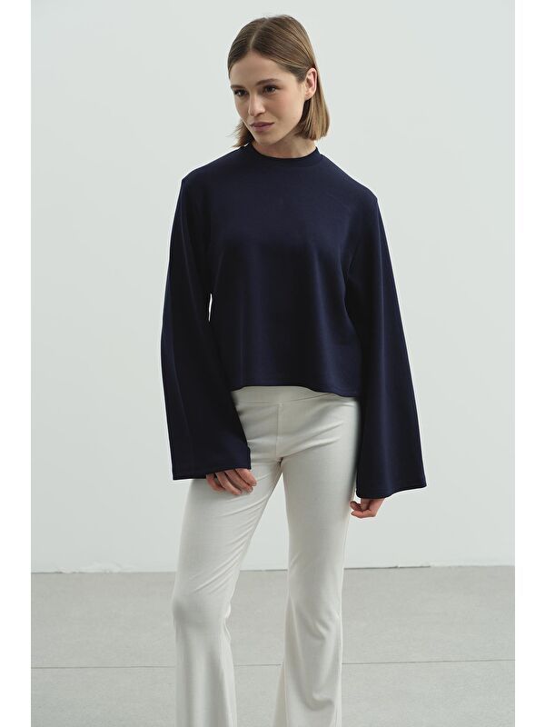 C&City Oversize Basic Kısa Sweatshirt 981 Lacivert