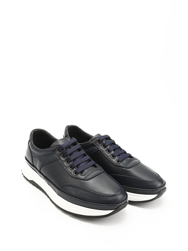 Erkek AÇIK LACİVERT Bağcıklı Hakiki Deri Comfort Sneaker - Görsel 3