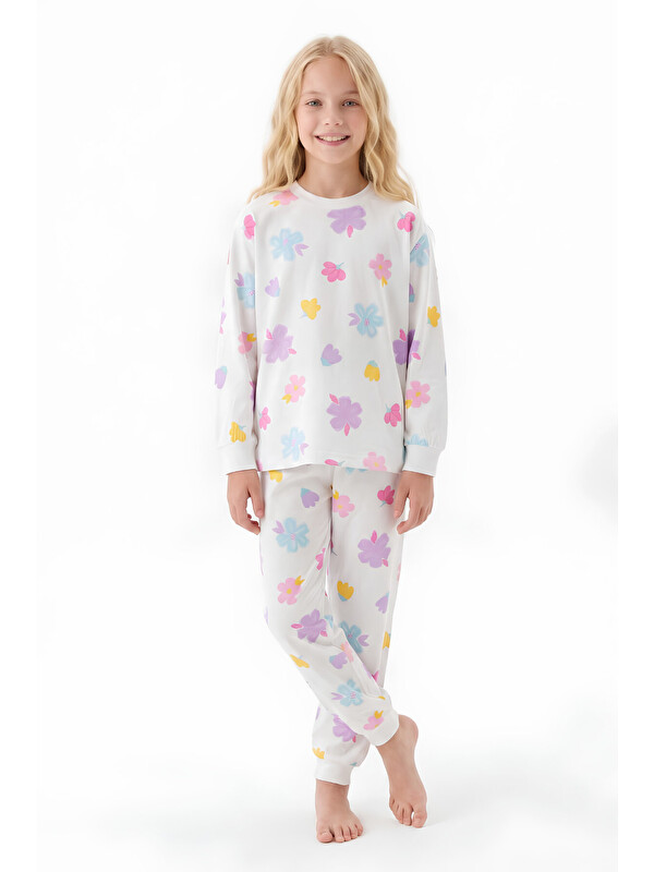 Modanino %100 Pamuk ve Baskılı Kız Çocuk Pijama Takımı 8-13 Yaş 12739IS