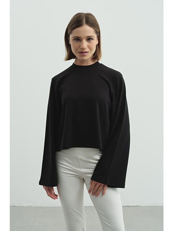 C&City Oversize Basic Kısa Sweatshirt 981 Siyah