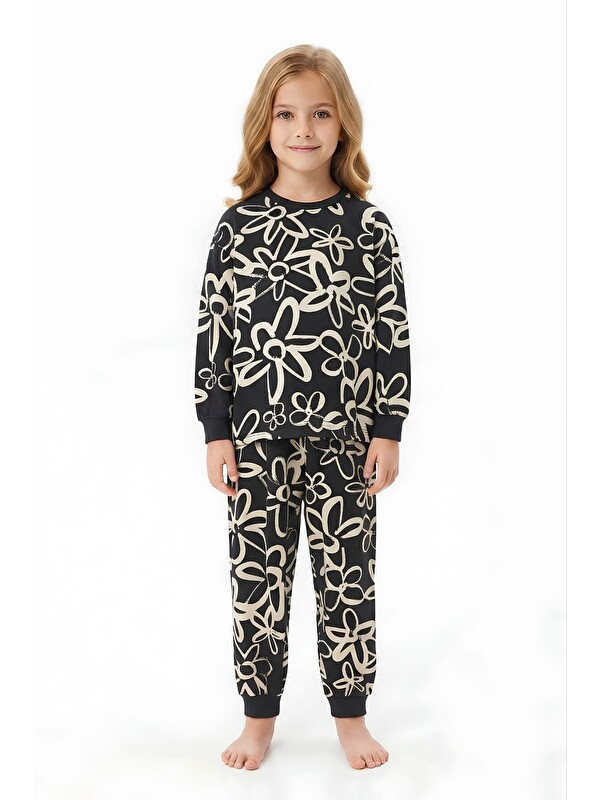 Modanino %100 Pamuk ve Baskılı Kız Çocuk Pijama Takımı 3-8 Yaş 12740IS