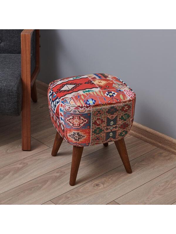Just Home Retro Kare Dijital Patchwork Puf - Renkli