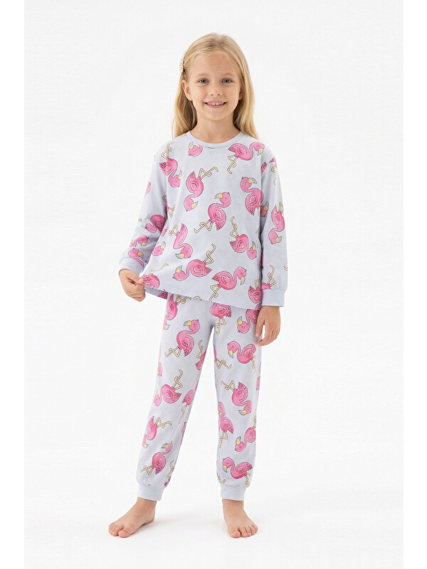 Modanino Kız Çocuk %100 Pamuk ve Filamingo Desenli Pijama Takımı 3-8 Yaş 12744IS