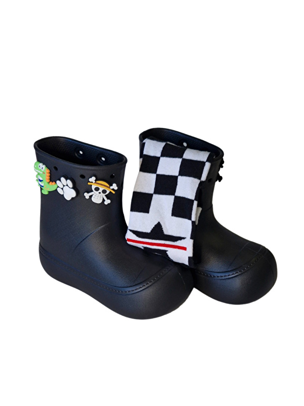 Siyah Yağmur Botu + Süper Star Çoraplı Set - Görsel 4