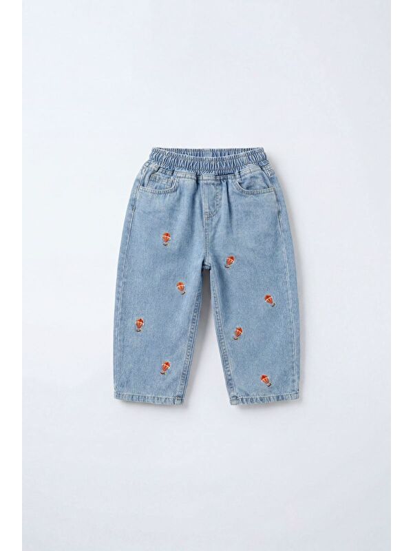 Magu Unisex Çocuk Pamuklu Balon Nakışlı Oversize Jean Pantolon