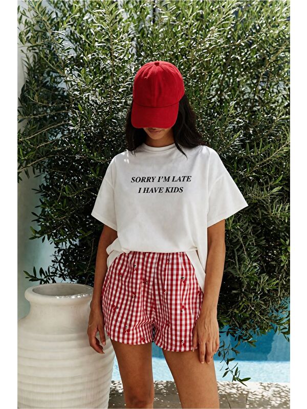 Monila Kadın Premium Kumaş Ekru Baskılı Oversize T-Shirt