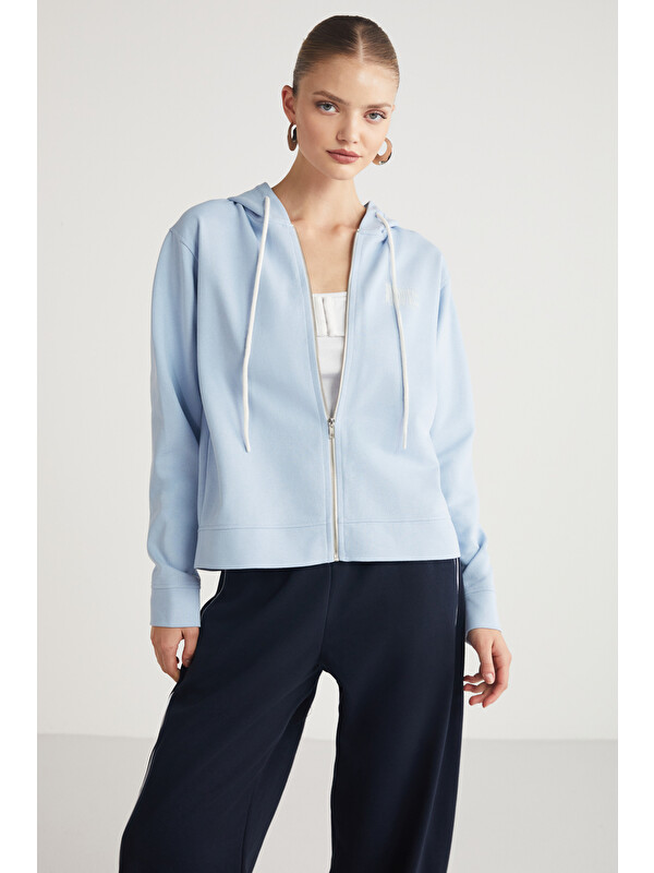 ETHIQUET Aıtana Kadın Relaxed Kapüşonlu Fermuarlı Sırt  Baskı Detaylı AÇIK MAVİ Sweatshirt