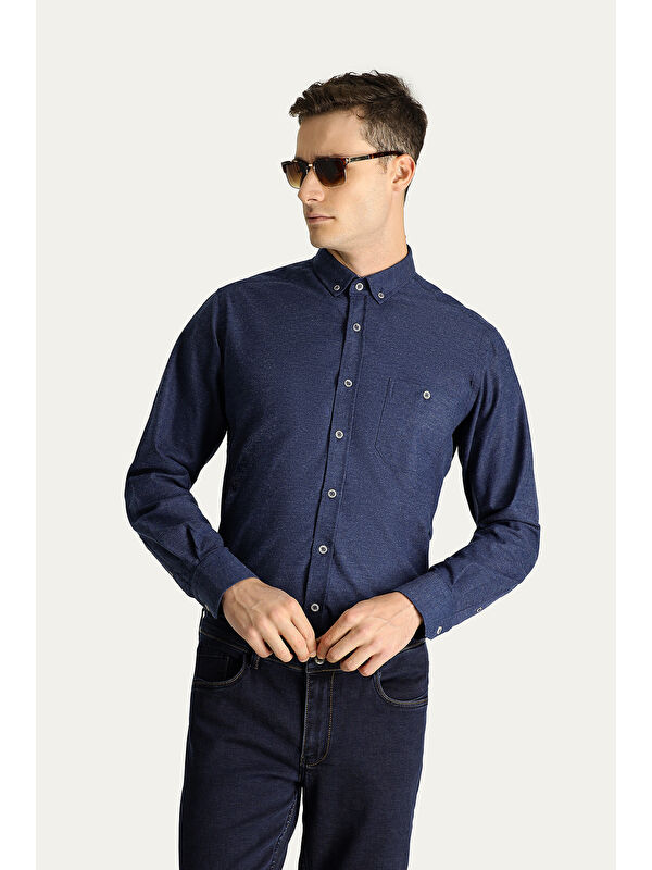 Kiğılı Uzun Kol Slim Fit Dar Kesim Oduncu Pamuklu Düğmeli Yaka Büyük Beden Oduncu Gömlek
