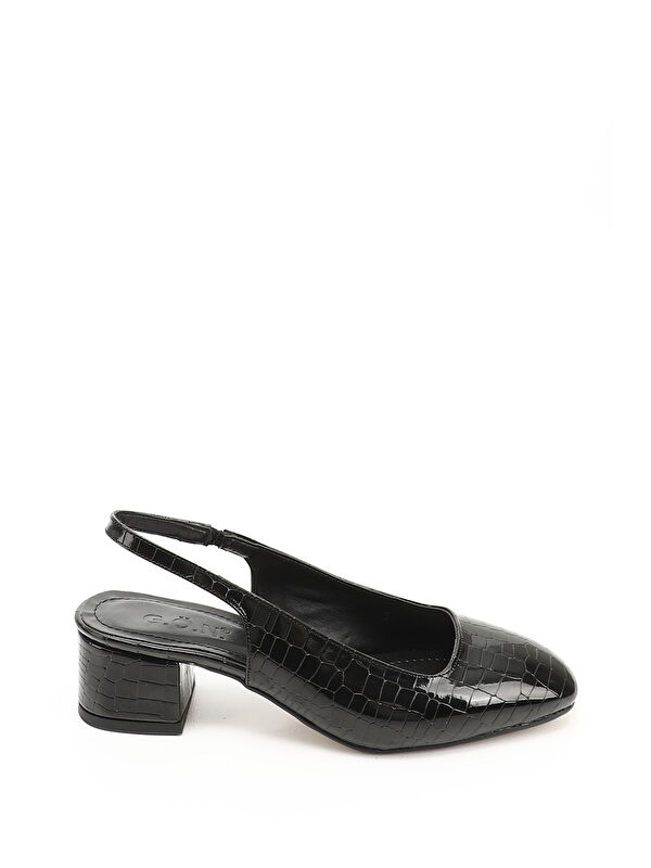 Kadın AÇIK SİYAH Kısa Kalın Topuklu Arkası Açık Ayakkabı - Görsel 2