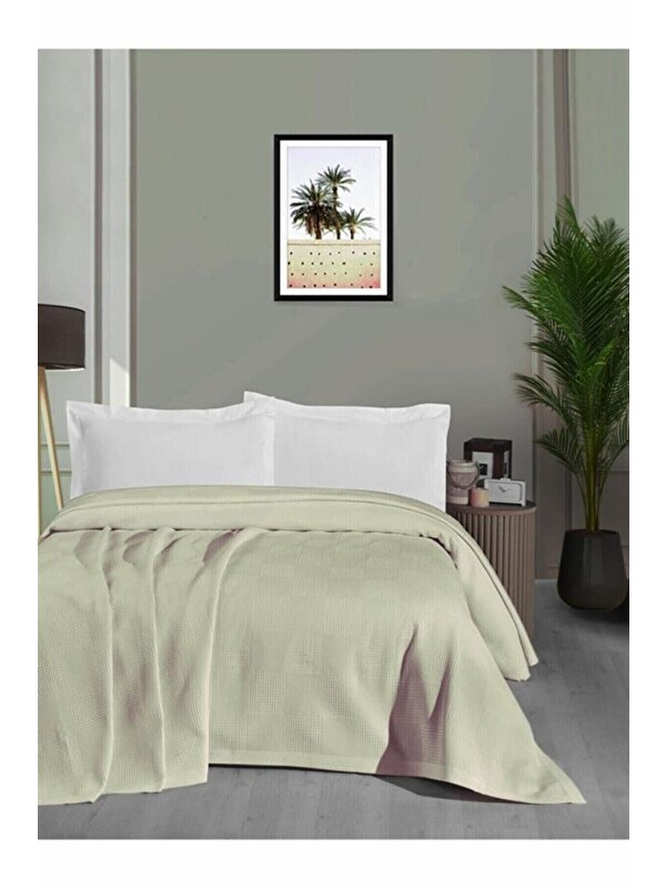 Mulberry Çift Kişilik Pike  %100 Pamuk Kalın İplik Battaniye 220*240 - Krem